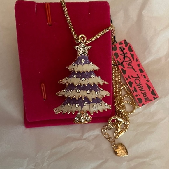 Betsy Johnson purple snow covered Christmas tree necklace - Picture 2 of 5